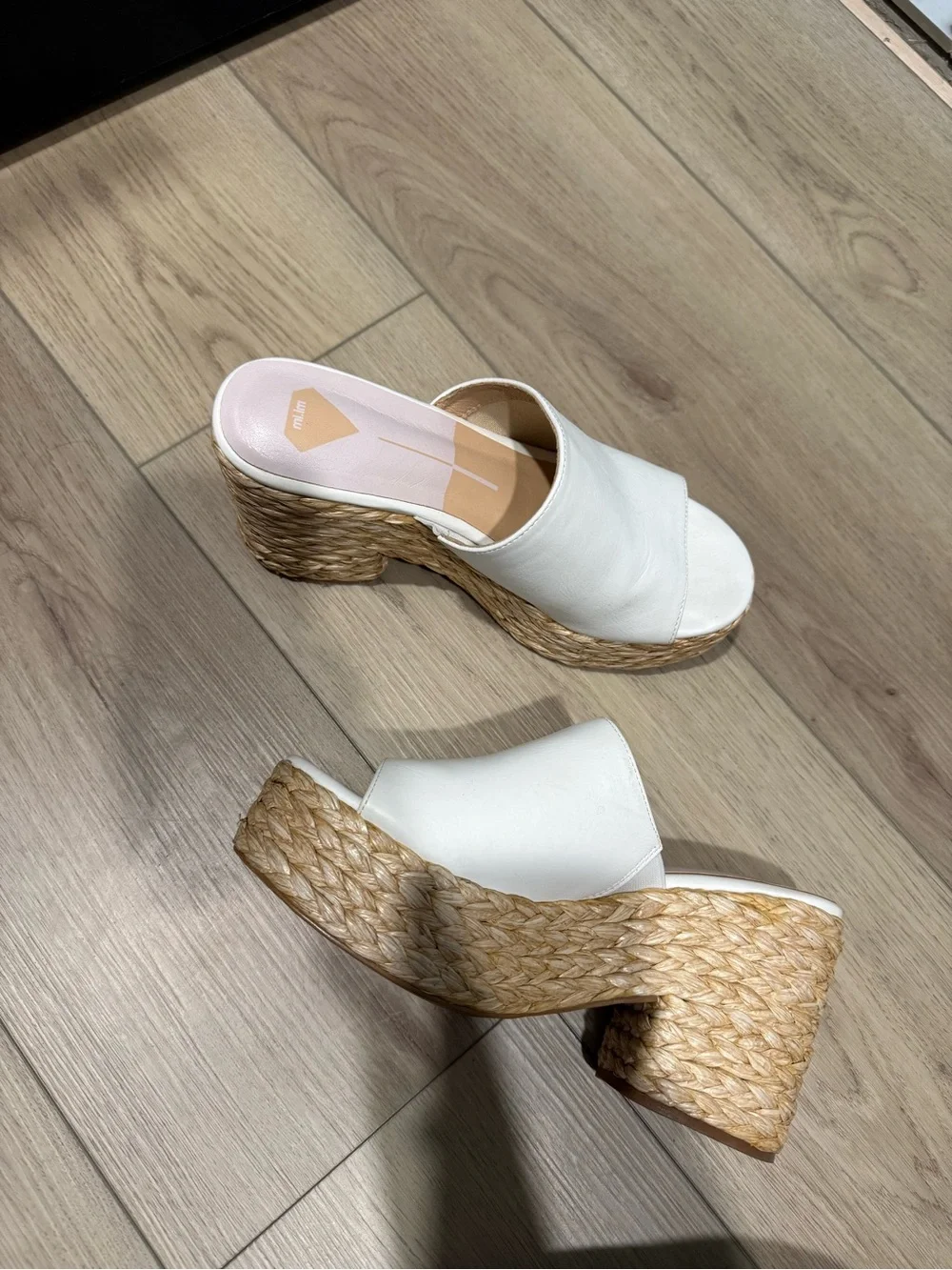 Mi.iM White Woven Espadrille Platform Slide Heels
